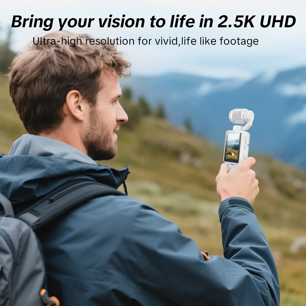 Q7 Rotating Lens 2.5K 100 MP Action Video Camera with Memory Card, White